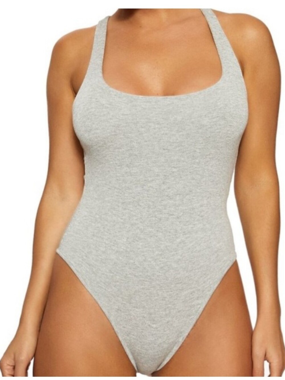 Naked Wardrobe Tank Bodysuit Heather Grey Sz L New